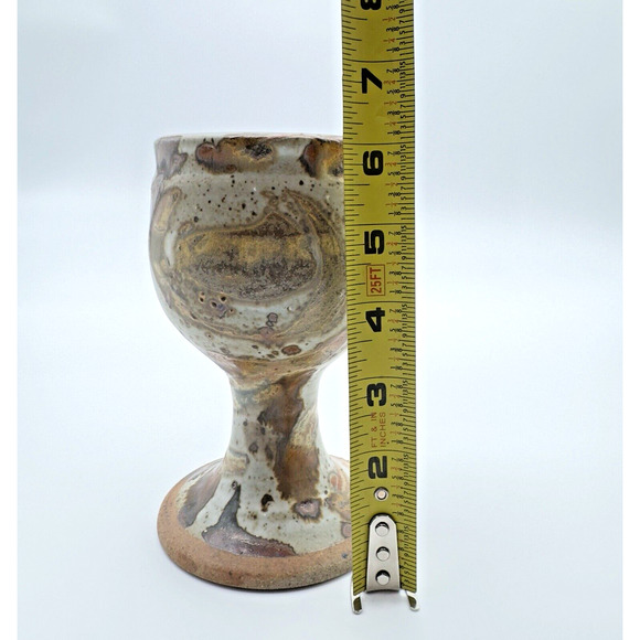 Studio Art Pottery Goblet Chalice Cup Textured Glazed Brown Gray Stoneware #3 - Picture 8 of 9
